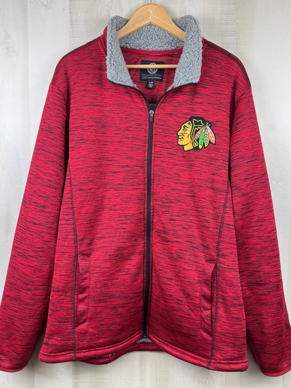 G-III Men’s Full Zip Sherpa Collar Jacket Chicago Blackhawks Red Space Dye XL